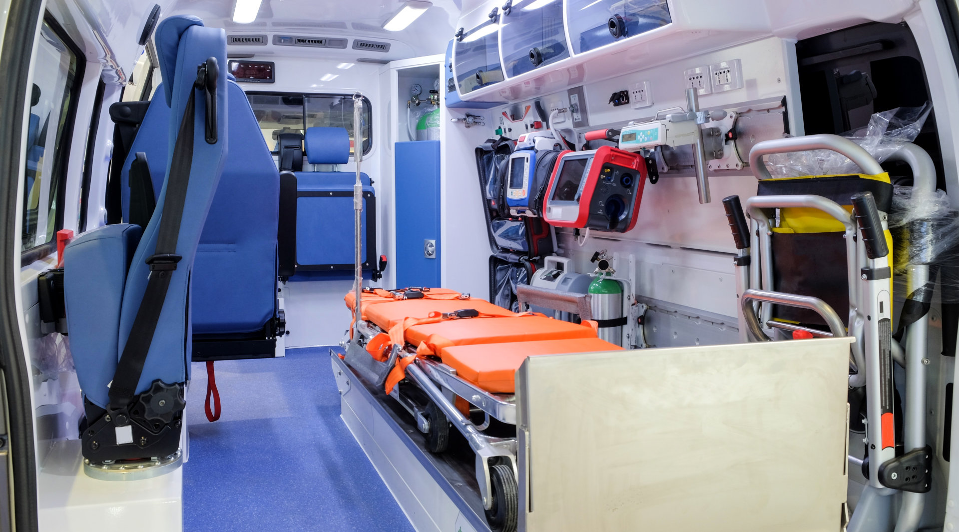 An image of medical equipments inside a medical ambulance